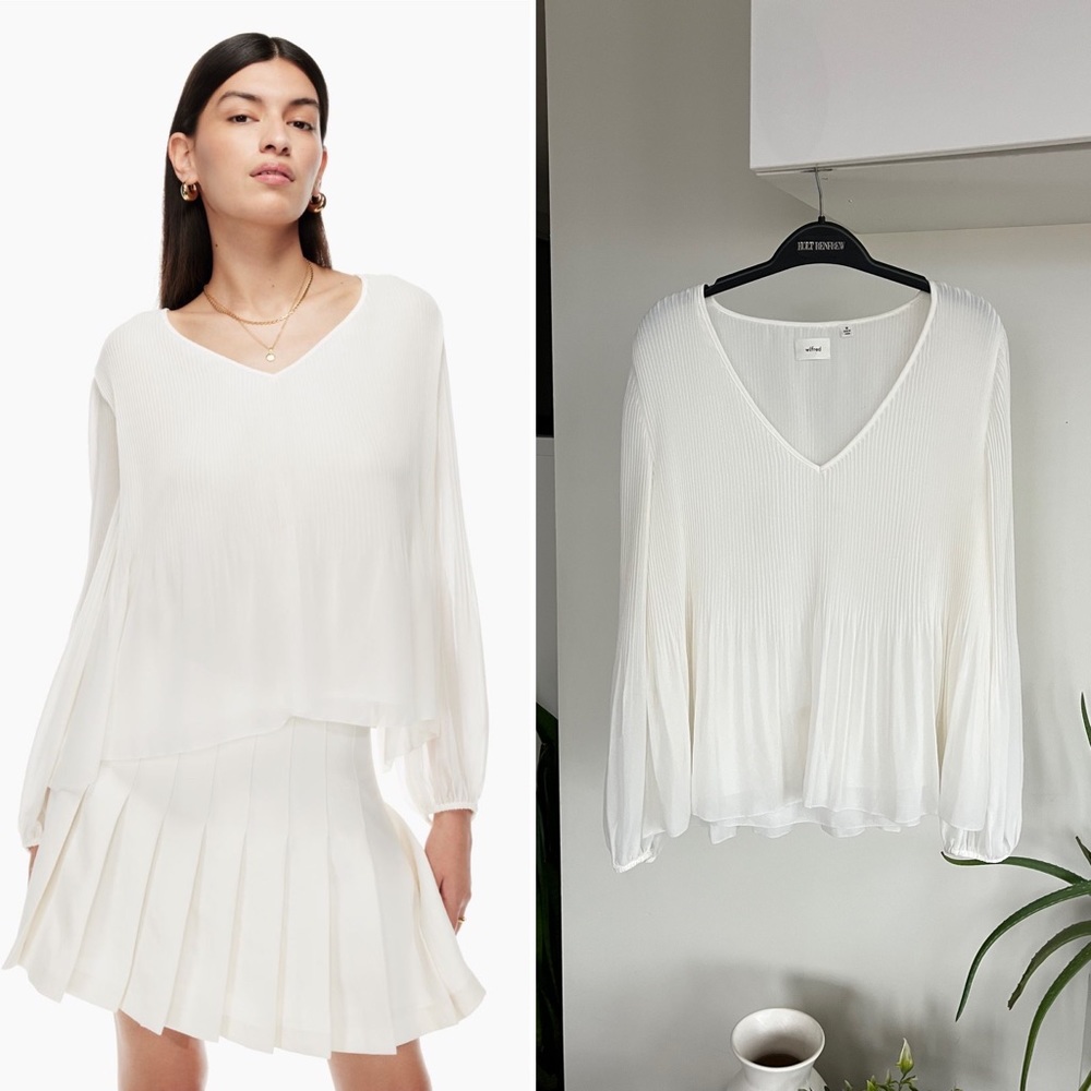 Aritzia Wilfred Daydreamer White V-Neck new Formal Evening Wedding Blouse Size S